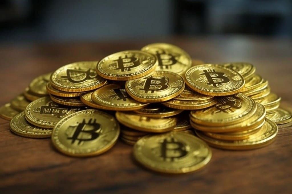 Pilha de moedas Bitcoin
